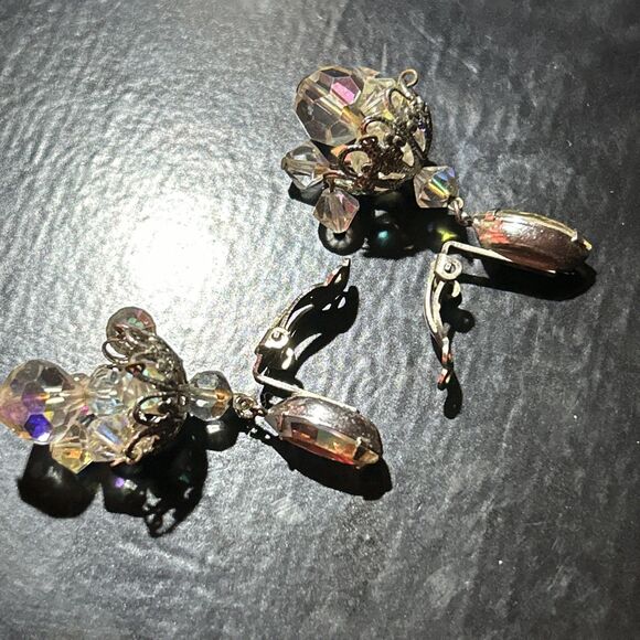 Vintage Lewis Segal 1-1/2” Chandelier Dangle Earrings Clip On Aurora Borealis AB - Picture 7 of 7